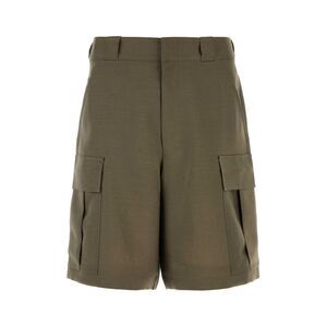 Prada Men Army Green Mohair Blend Bermuda Shorts